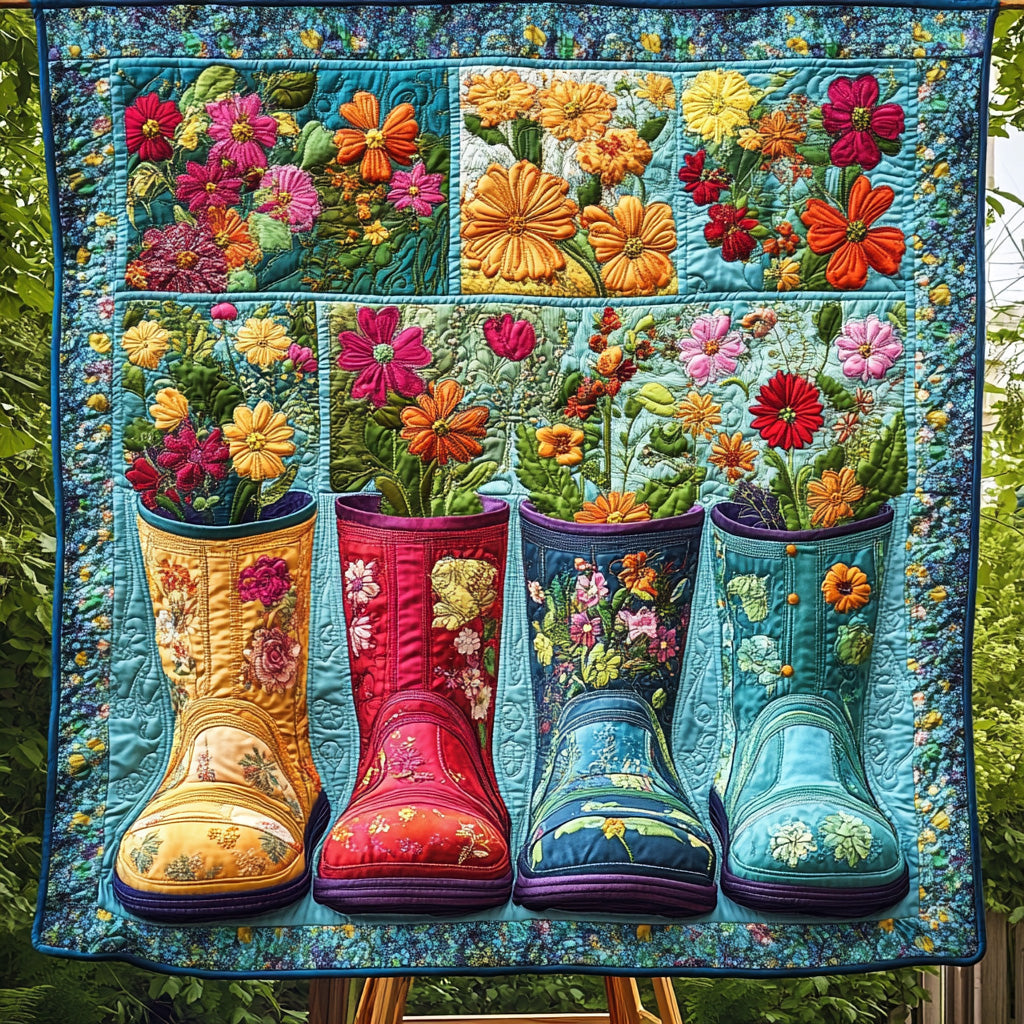 Floral Rain Boots Quilted Blanket Couch Throw BlanketGifts For Plant Lovers