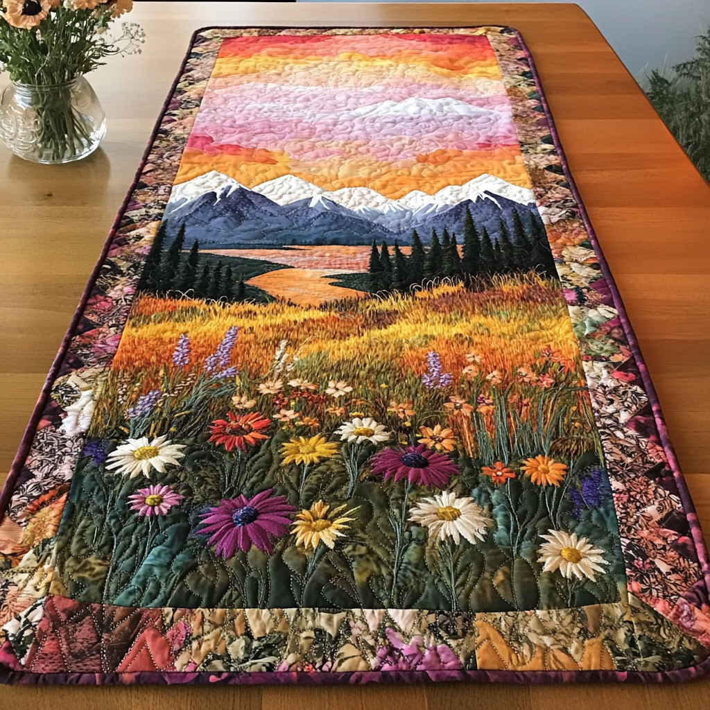 Floral Rays Quilted Table Runner Dining Room Table Decor Christmas Gifts For Mom