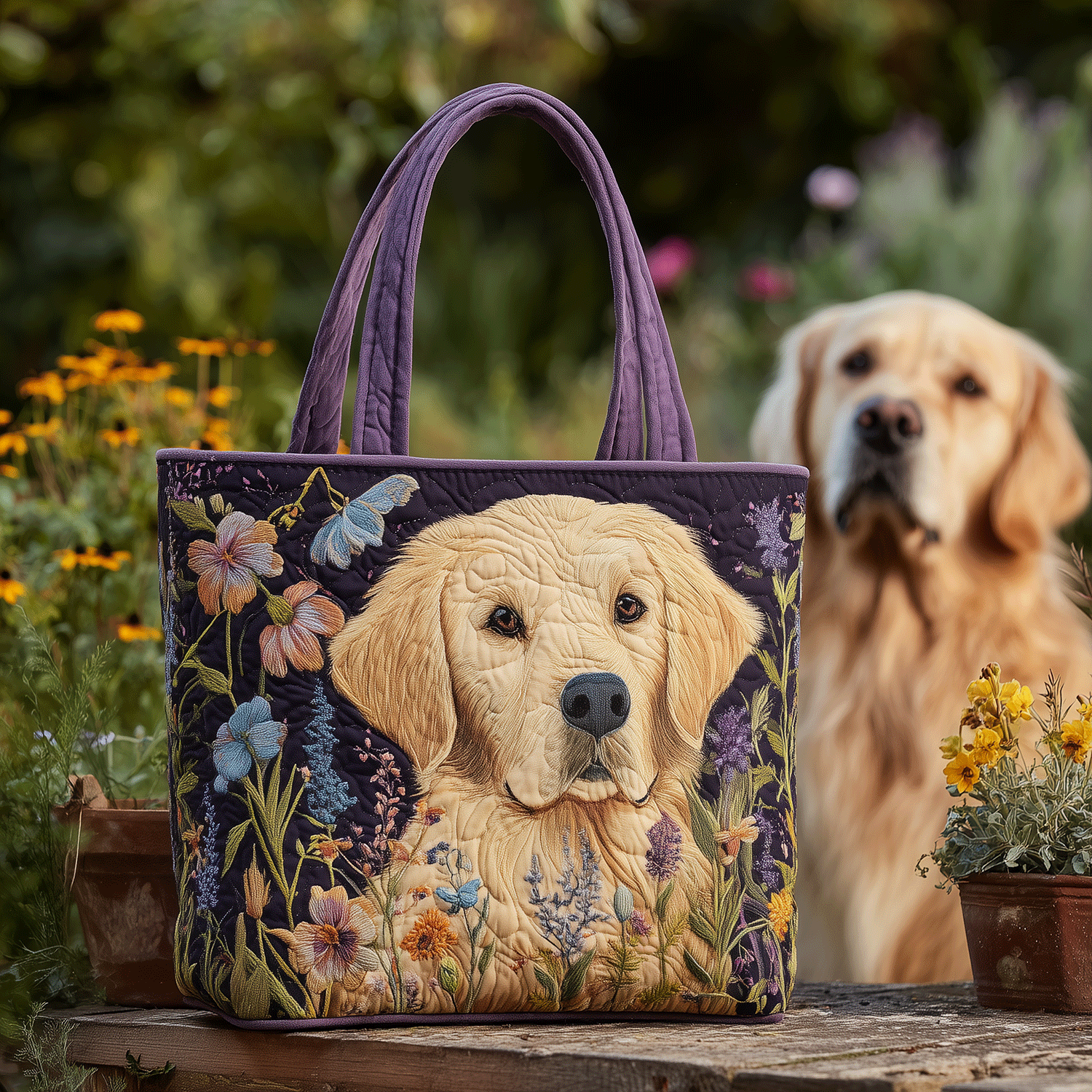 Floral Retriever Love Quilted Tote Bag Dog Mom Mother's Day Gifts