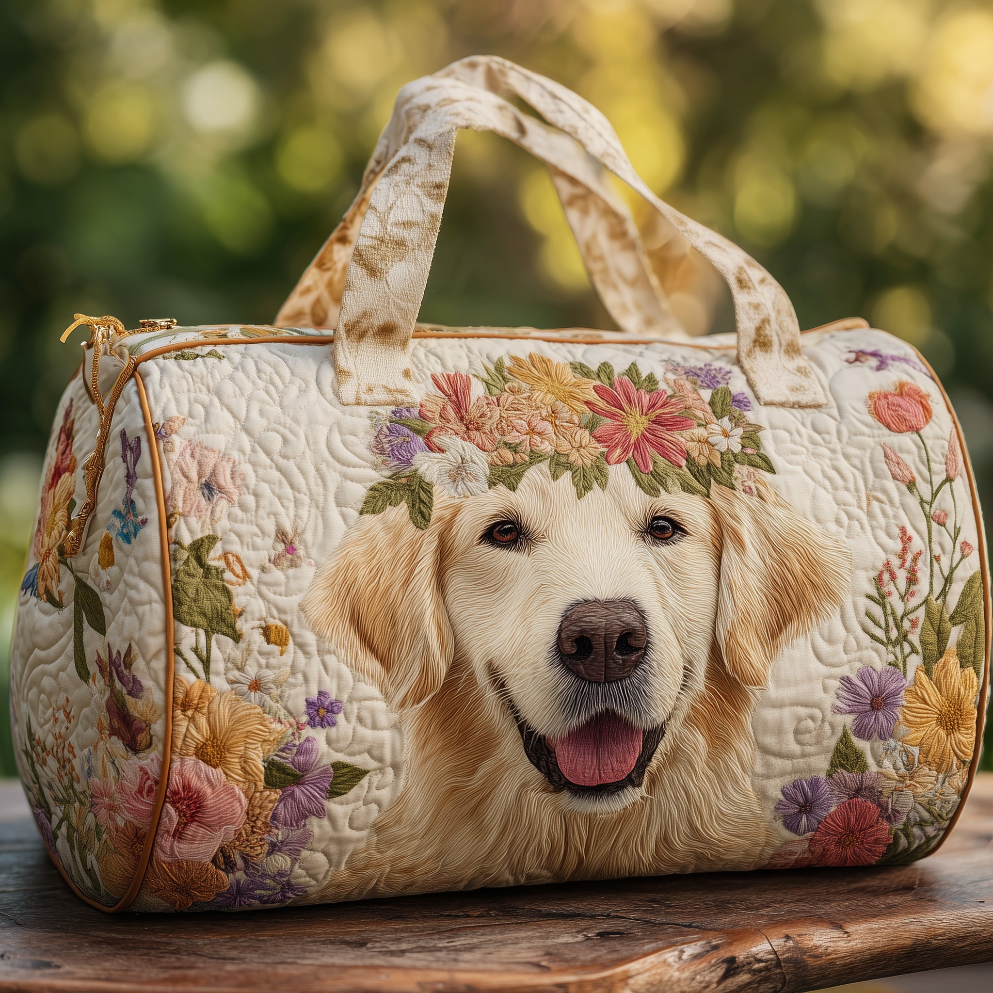 Floral Retriever Quilted Duffle Bag Durable And Lightweight