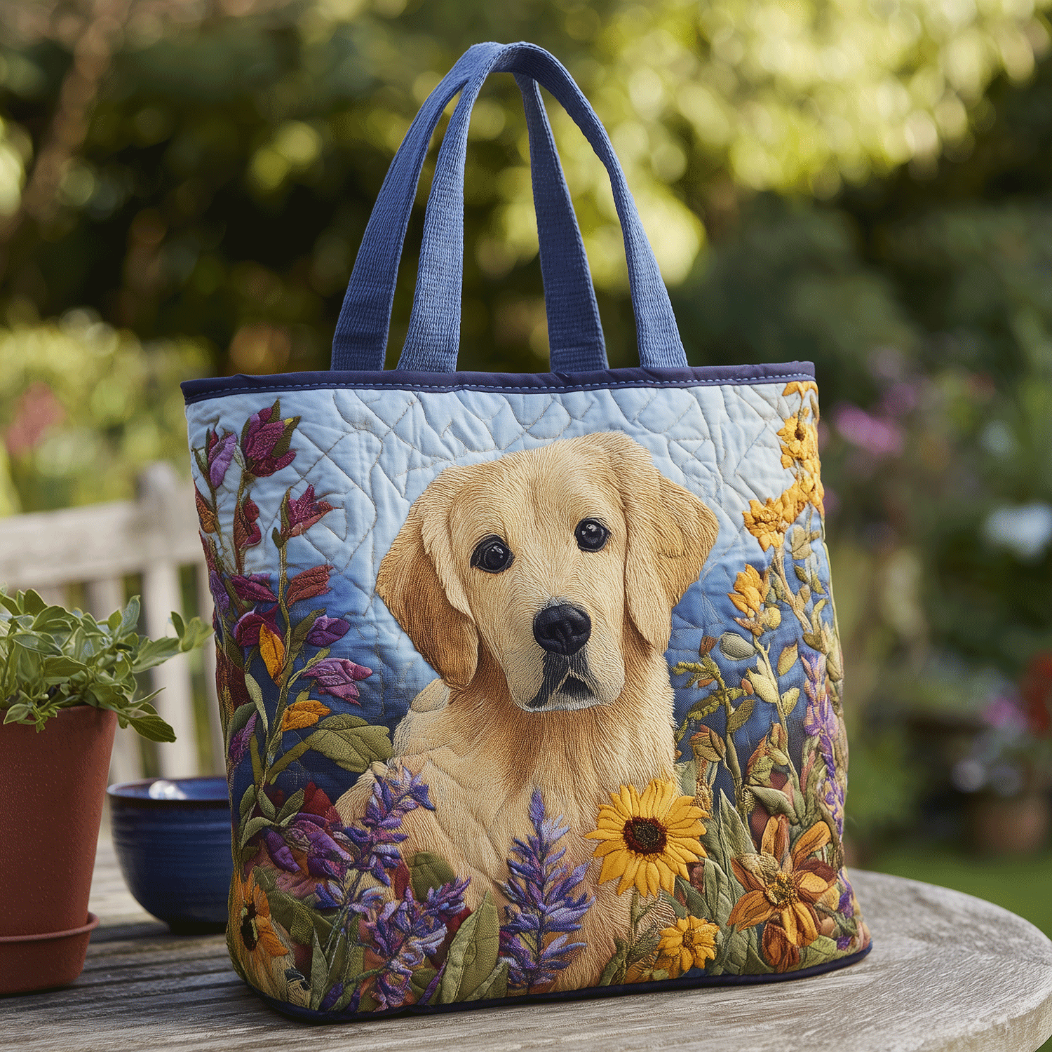 Floral Retriever Quilted Tote Bag Xmas Gift For Dog Lover