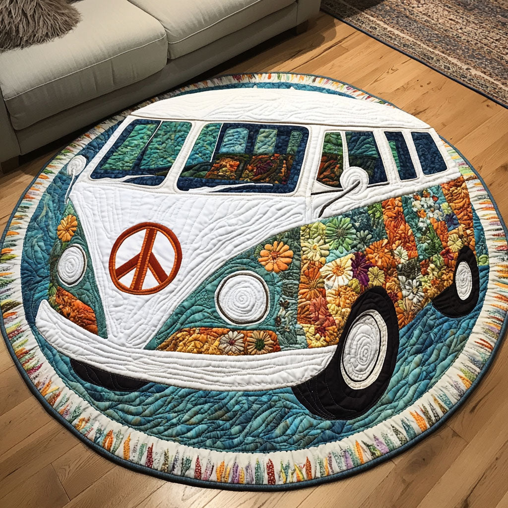 Floral Retro Van Quilted Round Mat Entryway Rug Ideas Gifts For Farmer Husband
