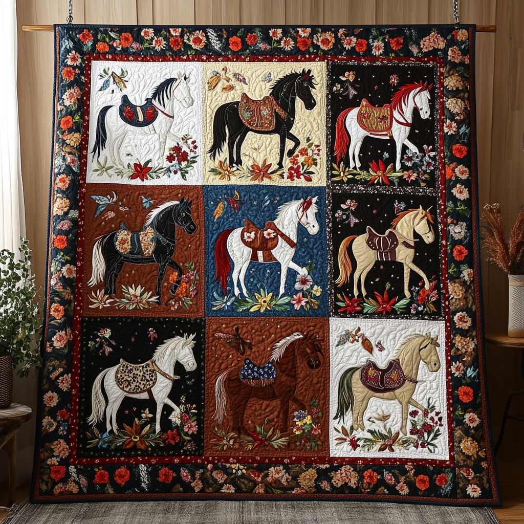 Floral Ride Quilted Blanket Christmas Room Decor Cute Horse Gifts