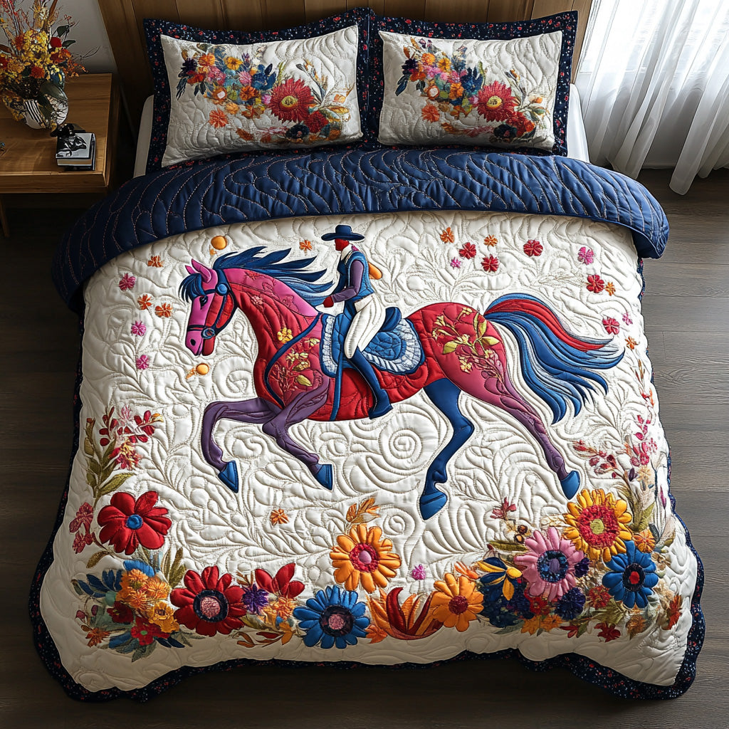 Floral Rider Quilted Bedding Set Best Comforter Sets Gifts For Someone Who Likes Horses