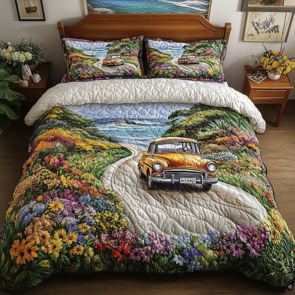 Floral Rise Quilted Bedding Set Aesthetic Room Decor Gifts For Beach Vacation
