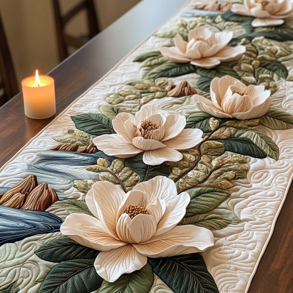 Floral River Quilted Table Runner Kitchen Decor Best Gifts For Flower Lovers