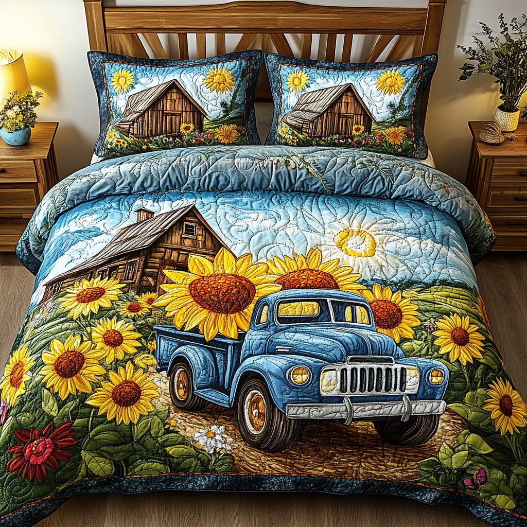 Floral Road Quilted Bedding Set Bed Decor Ideas Sunflower Gifts For Her