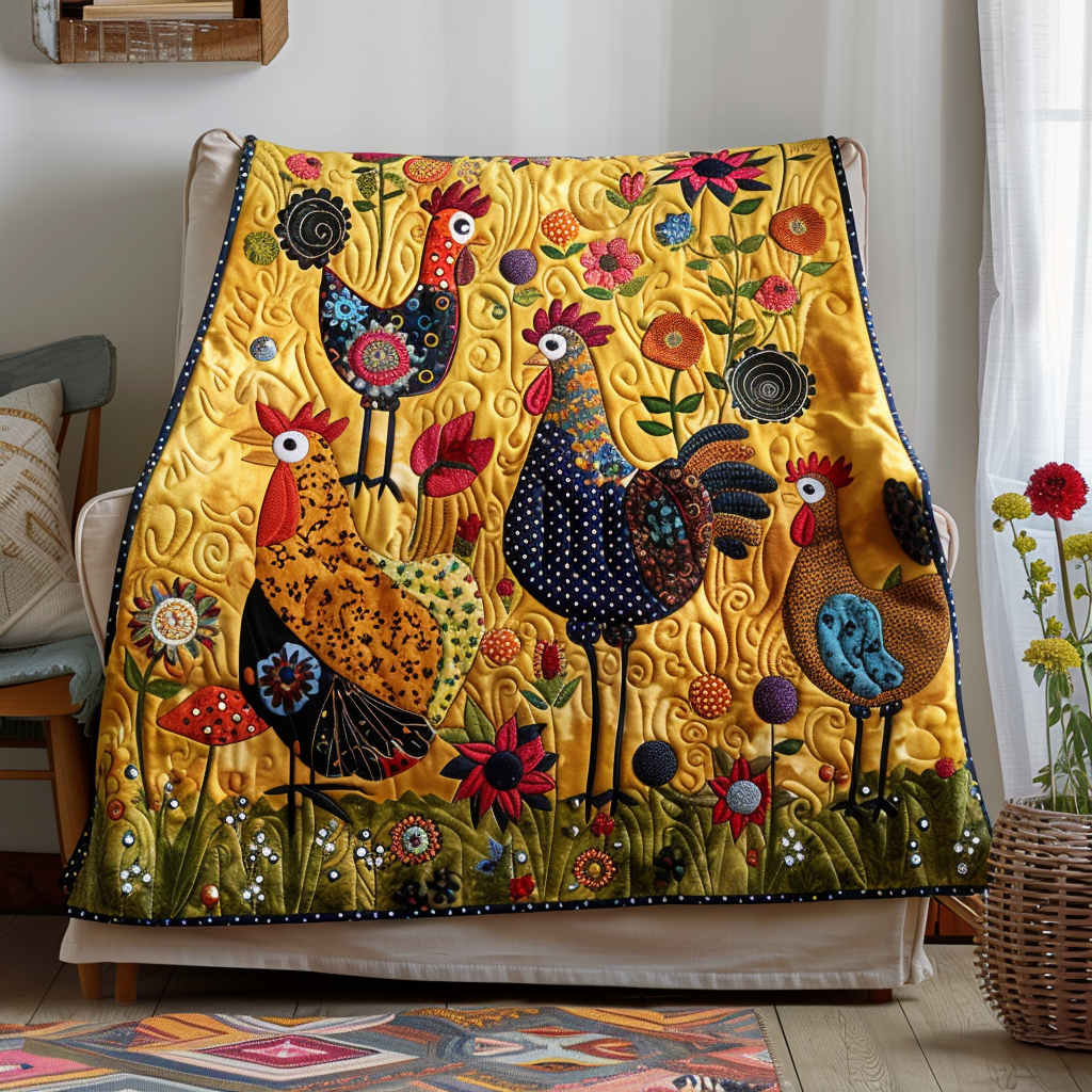 Floral Rooster Radiance Quilted Blanket Presents For Chicken Love