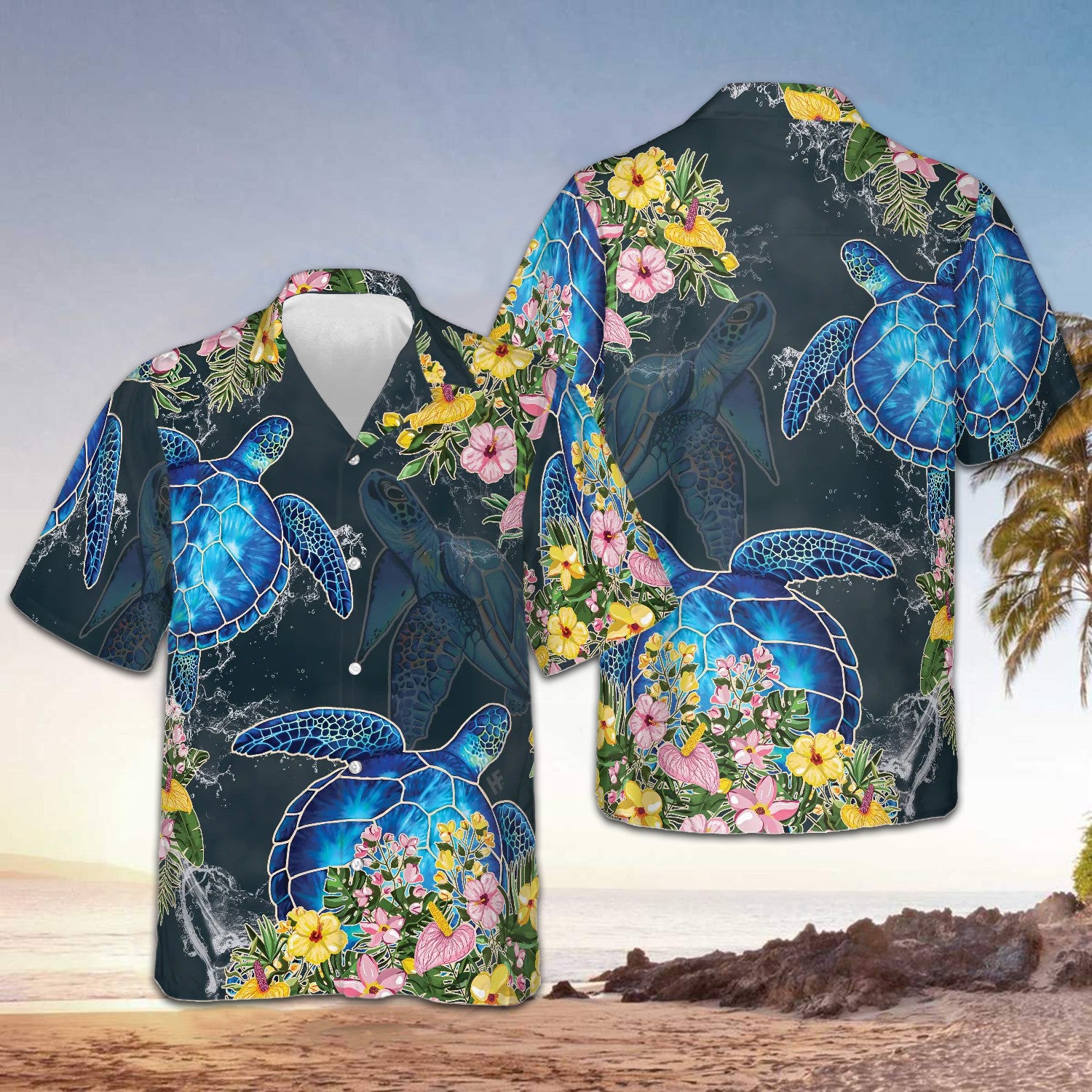 Floral Sea Turtle Hawaiian Shirt Button Up Beach Shirts Men Best Gifts For Boyfriend Floral Sea Turtle Hawaiian Shirt Button Up Beach Shirts Men Best Gifts For Boyfriend