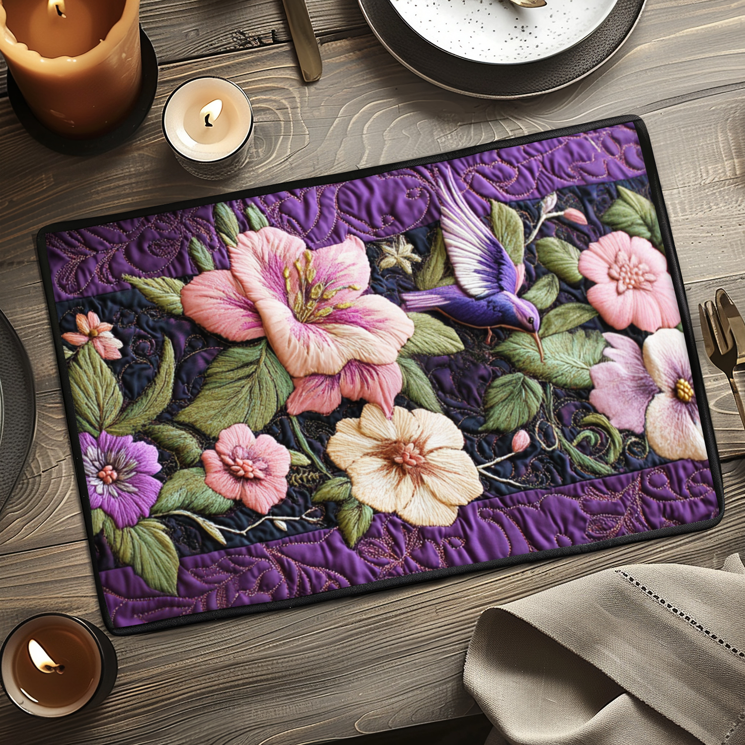 Floral Serenade Quilted Place Mat Christmas Home Dec Best Bird Watching Gifts