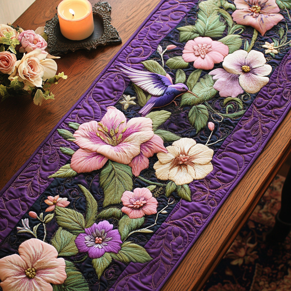Floral Serenade Quilted Table Runner Dining Room Table Decor Ideas Unique Hummingbird Gifts