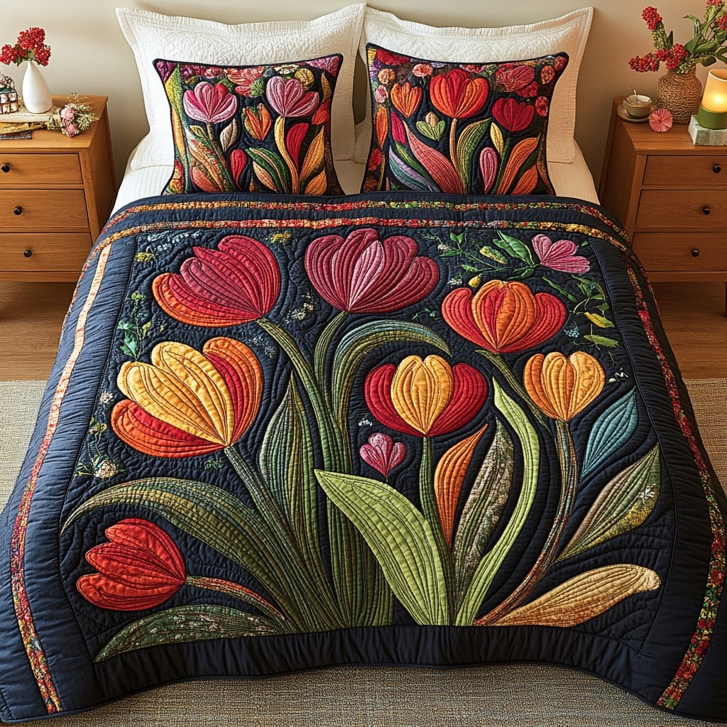 Floral Serenity Breeze Quilted Bedding Set King Bedspread Nature Inspired Gift For Mom