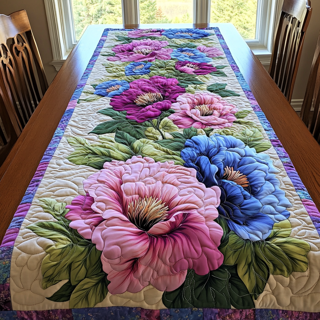 Floral Serenity Quilted Table Runner Kitchen Table Decor Ideas Presents For Flower Lovers