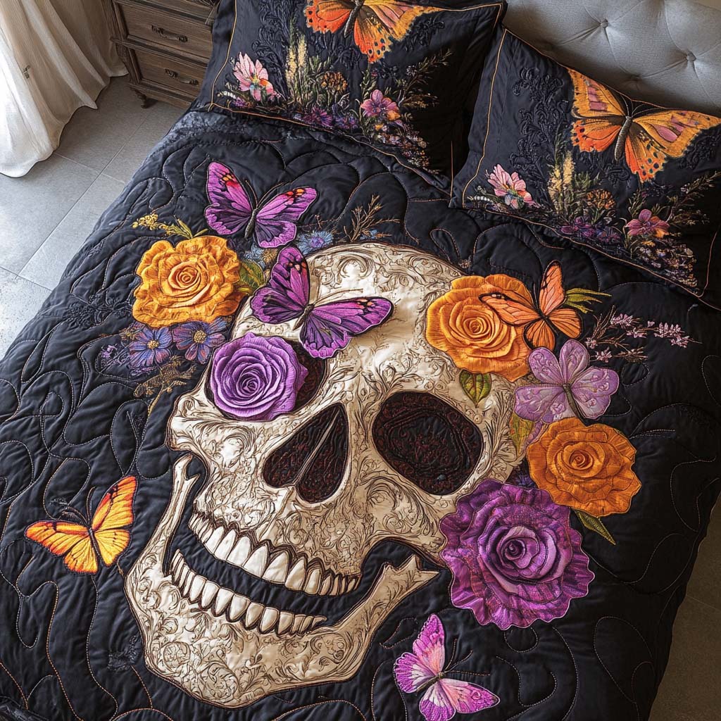 Floral Shadows Quilted Bedding Set Best Comforter Sets Cool Skull Gifts