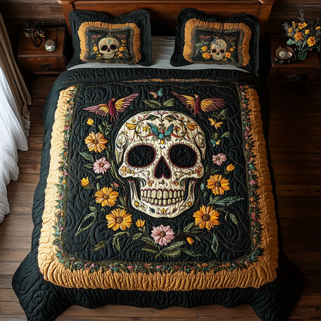 Floral Skull Bedding Set Best Decoration Gift For Friends and Family on Halloween Day