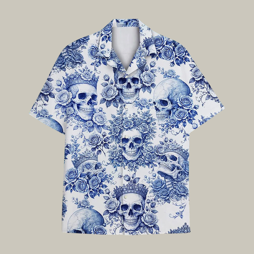 Floral Skull Hawaiian Shirt Tropical Skull Aloha Shirt Unique Present For Father