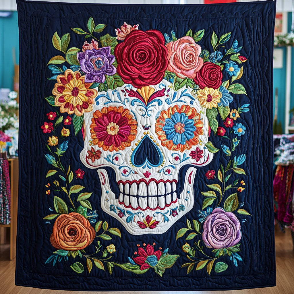 Floral Skull Quilt Blanket Winter Throw Blanket Gothic Holiday Present Ideas 2025