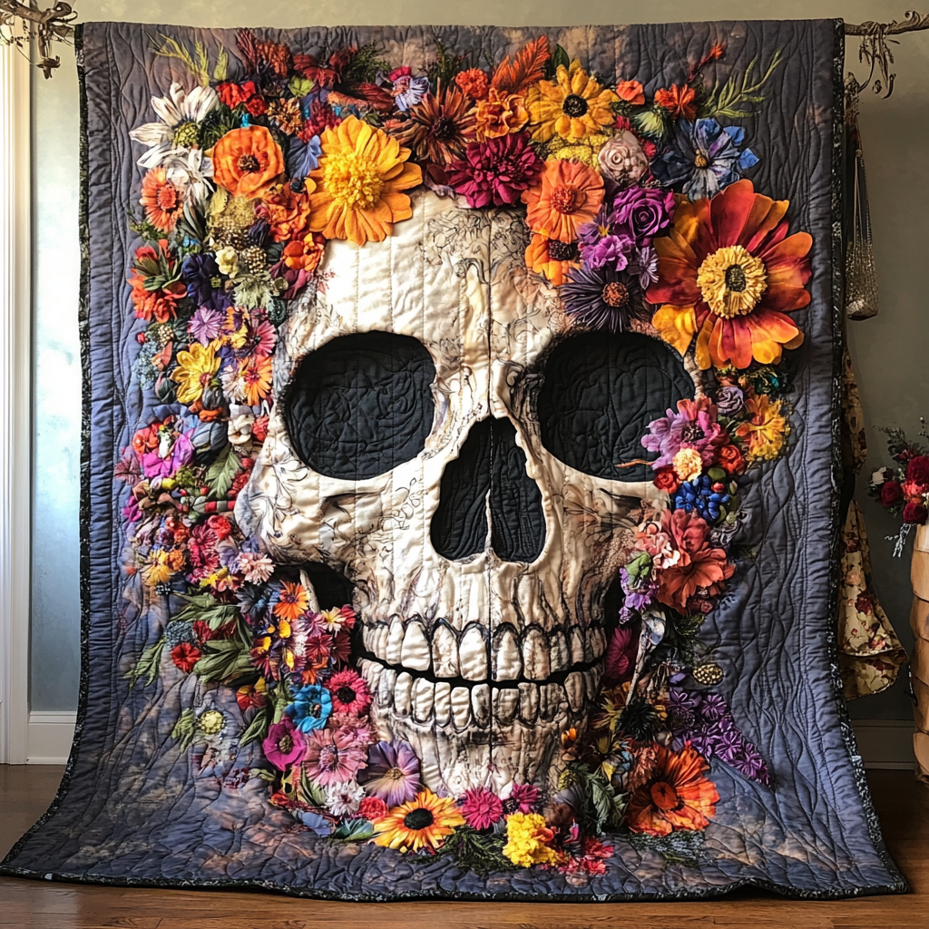 Floral Skull Quilt Decoration Gift For Friends and Family on Halloween Day