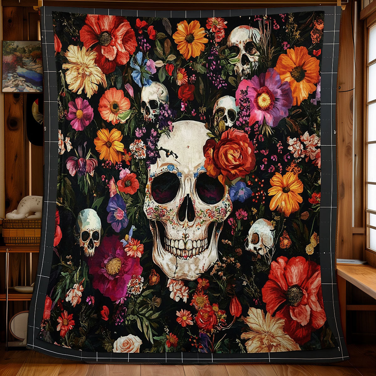 Floral Skull Quilt Gift For Friends and Family on Halloween Day