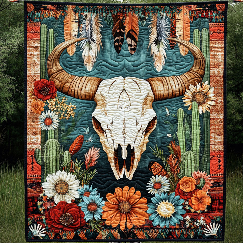 Floral Skull Quilted Blanket Best Throw Blanket Native American Related Presents