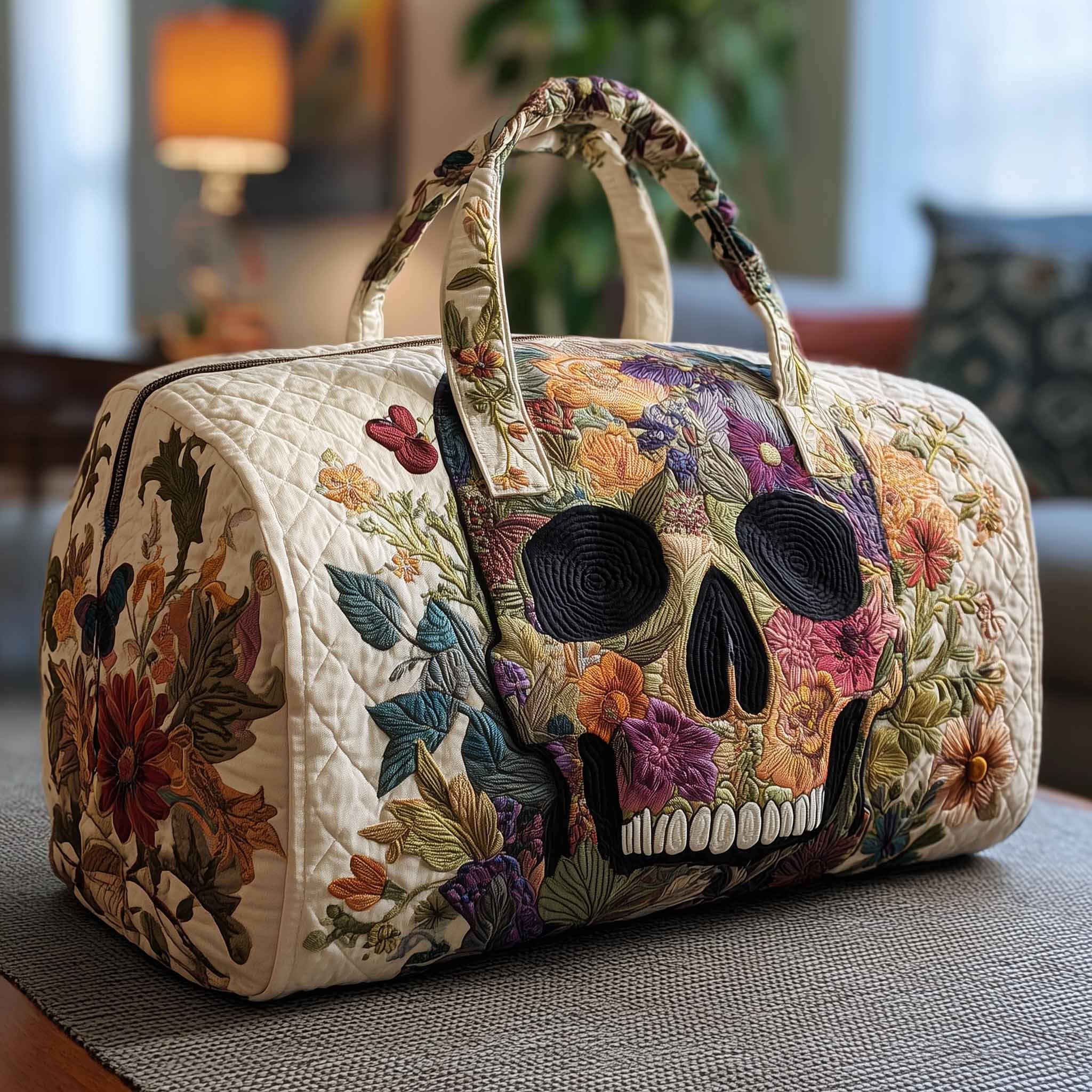 Floral Skull Quilted Duffle Bag Christmas Gift Idea