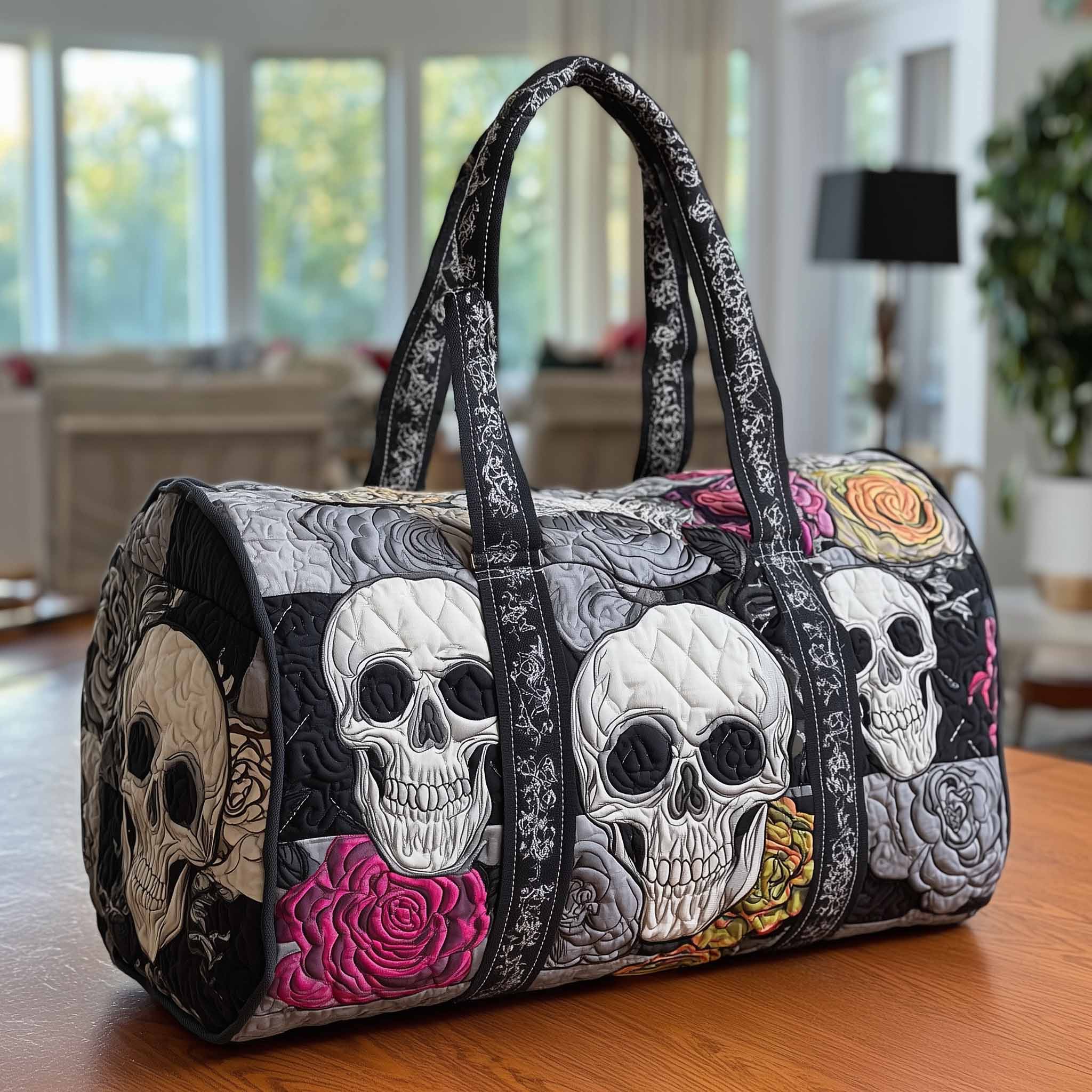 Floral Skull Quilted Duffle Bag Easter Gift Idea
