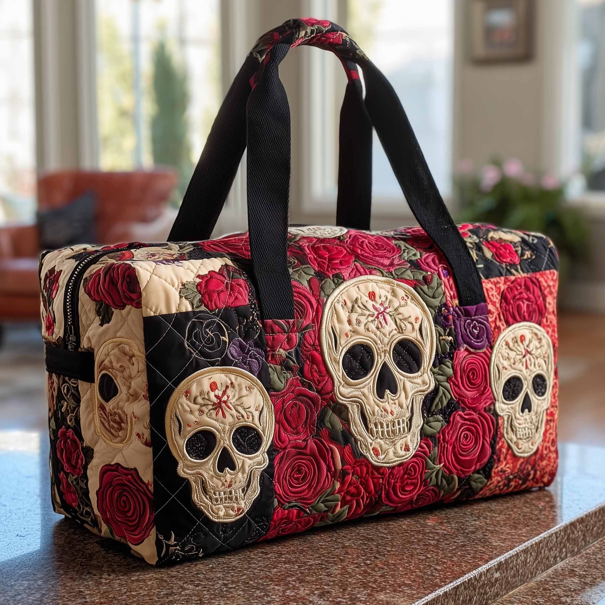 Floral Skull Quilted Duffle Bag Graduation Gift Idea