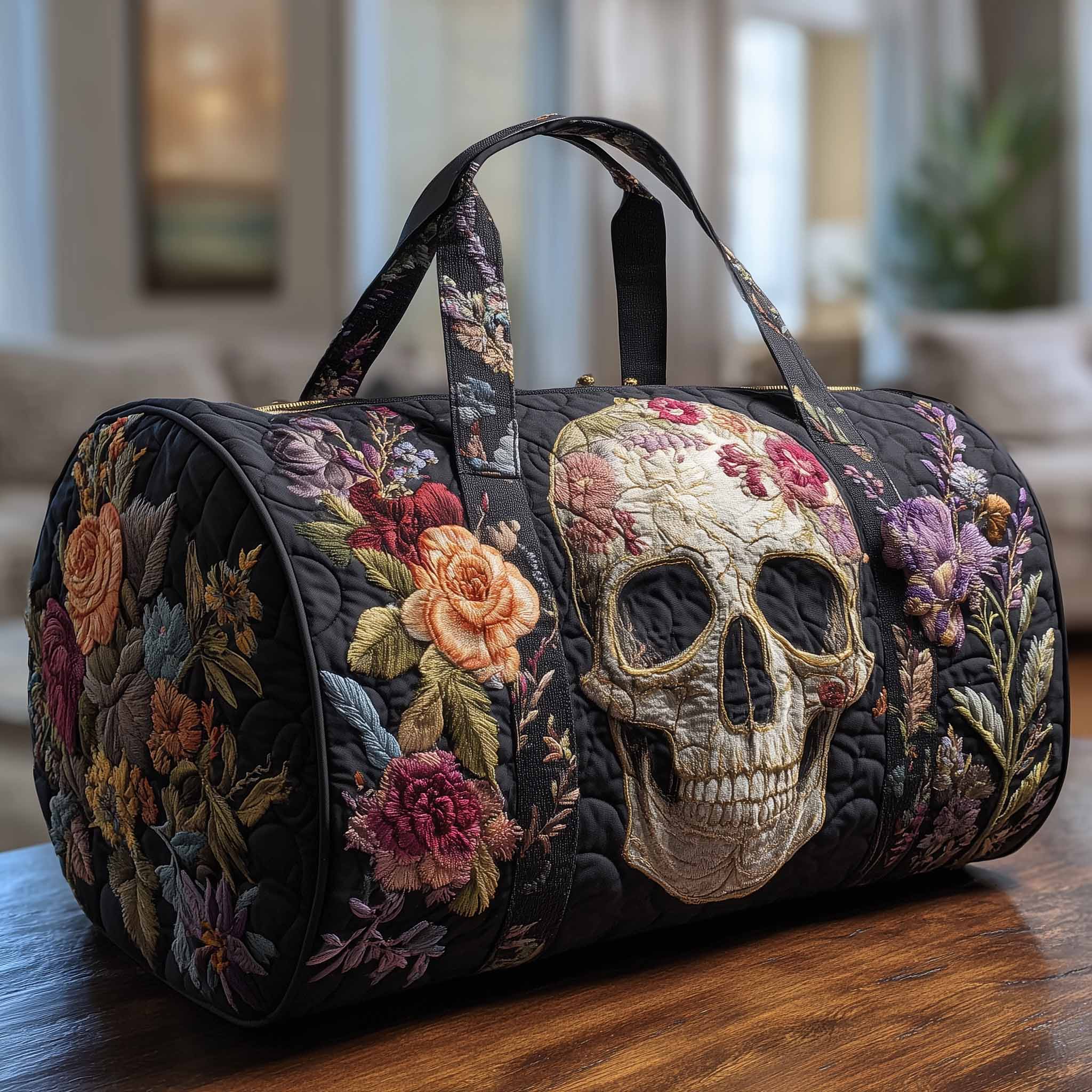 Floral Skull Quilted Duffle Bag Holiday Gift Idea