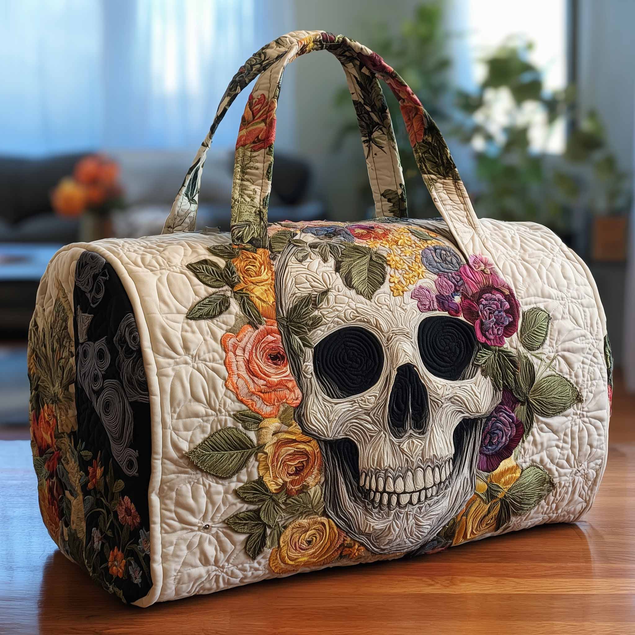 Floral Skull Quilted Duffle Bag Mother's Day Gift Idea