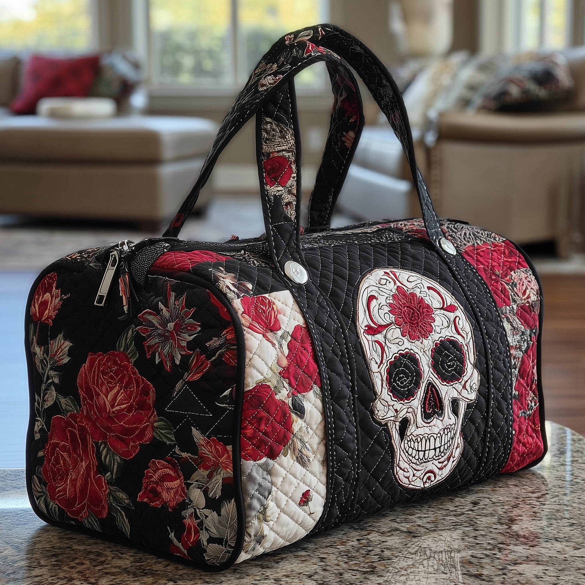 Floral Skull Quilted Duffle Bag Practical And Versatile