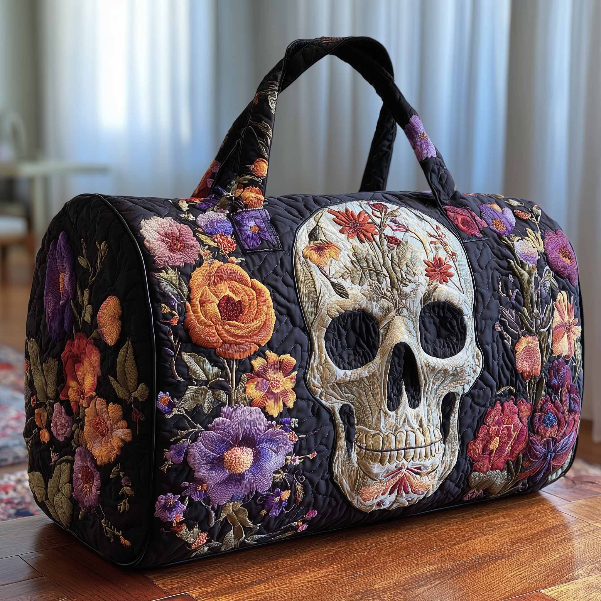Floral Skull Quilted Duffle Bag Valentine's Day Gift Idea