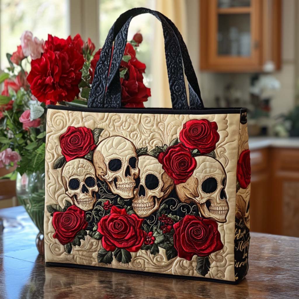 Floral Skull Quilted Tote Bag Skull Gifts For Him
