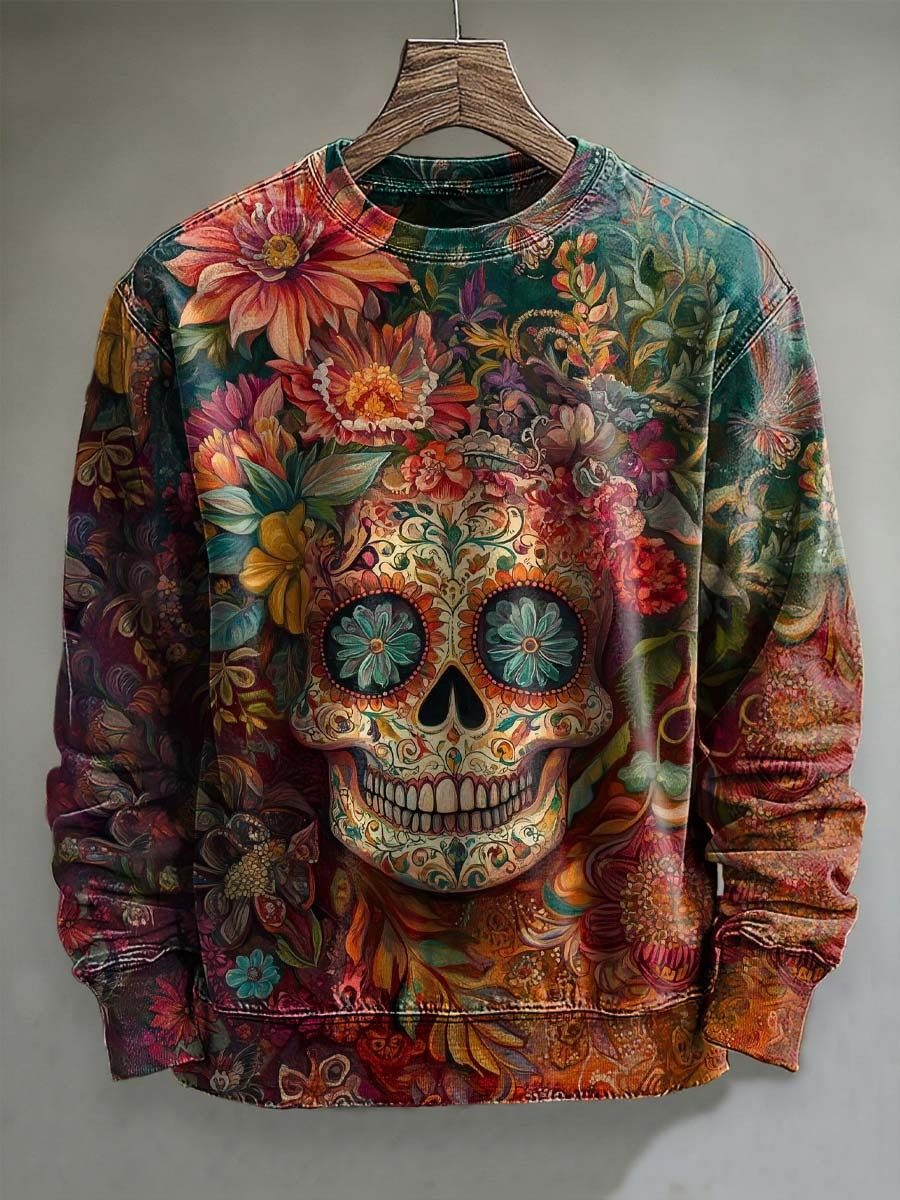 Floral Skull Sweatshirt Gothic Apparel Scary Halloween Present For Skull Lovers