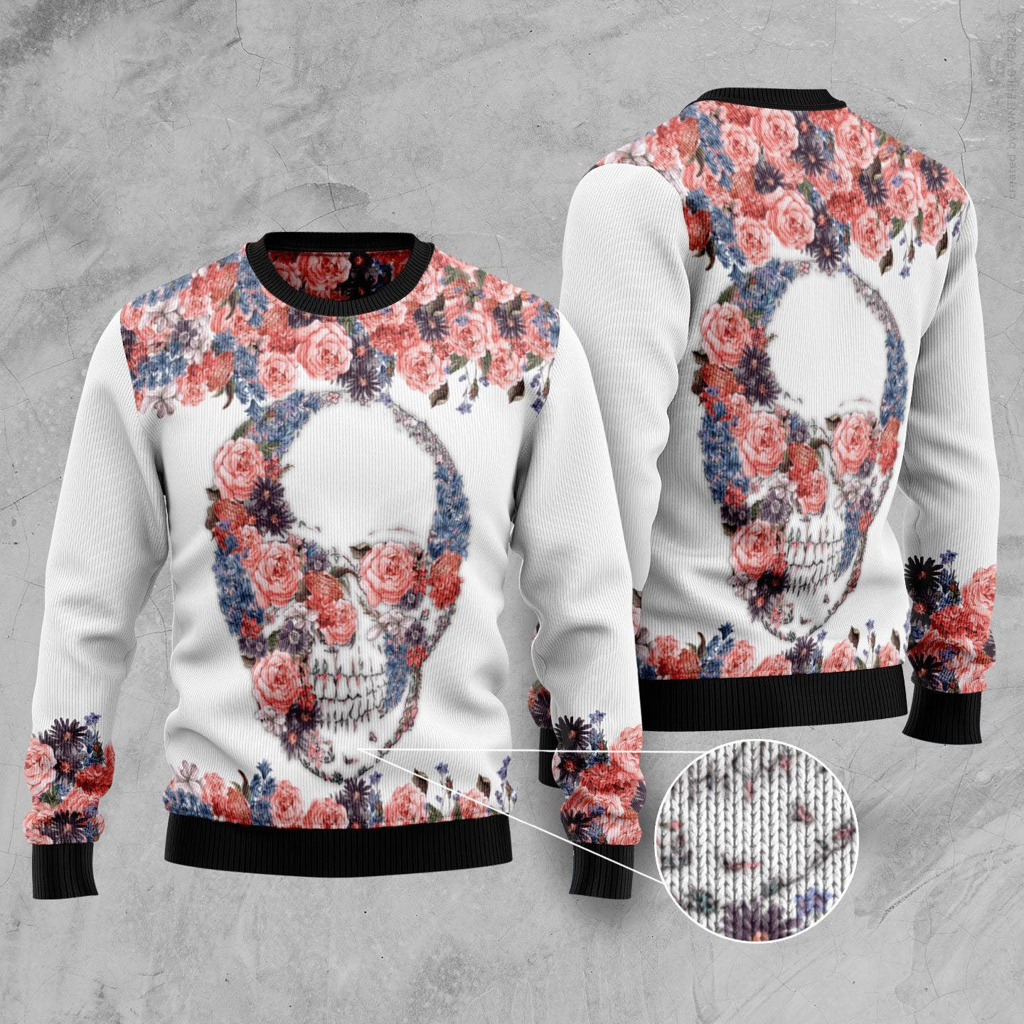 Floral Skull Ugly Christmas Sweater Gothic Design Funny Christmas Sweater Gifts For Her