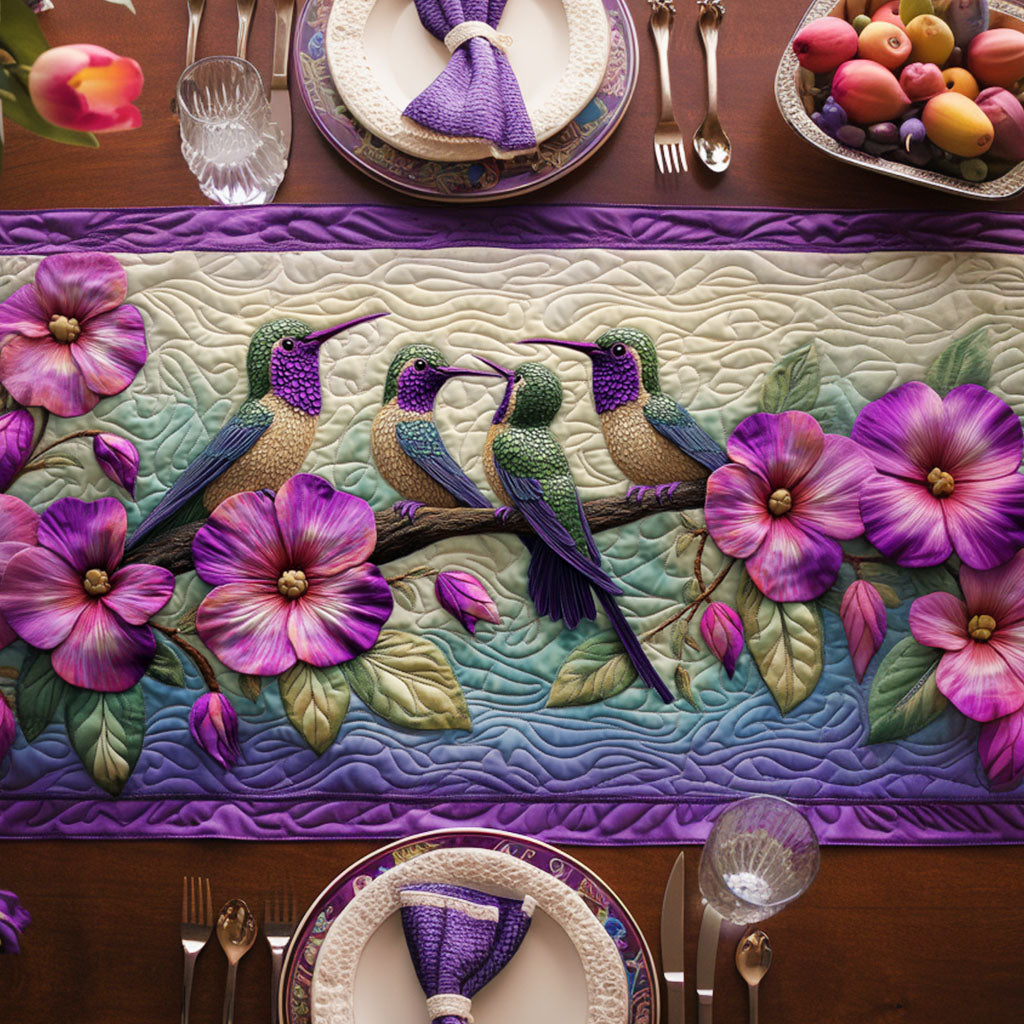 Floral Songbirds Quilted Table Runner Dining Room Table Decor Ideas Hummingbird Themed Gifts