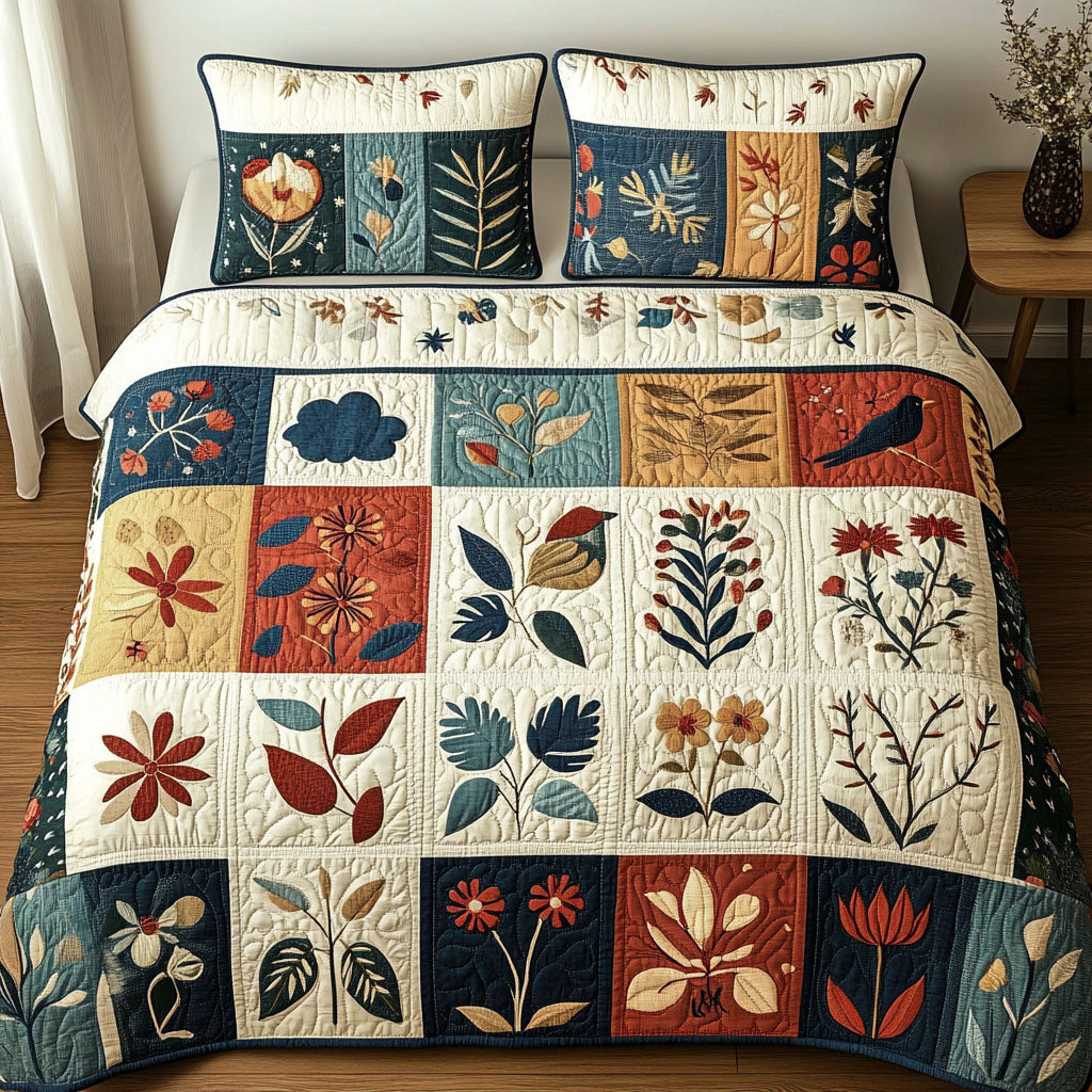 Floral Spiral Quilted Bedding Set Special Home Gift Idea for Comfortable Living