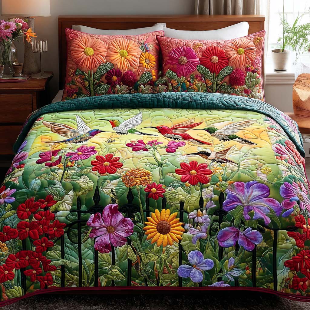 Floral Spirit Quilted Bedding Set Holiday Duvet Covers Hummingbird Gifts For Mom Grandma