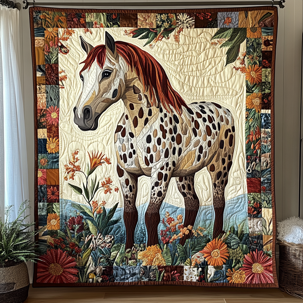 Floral Stallion Quilted Blanket Xmas Holiday Gifts For A Horse Person