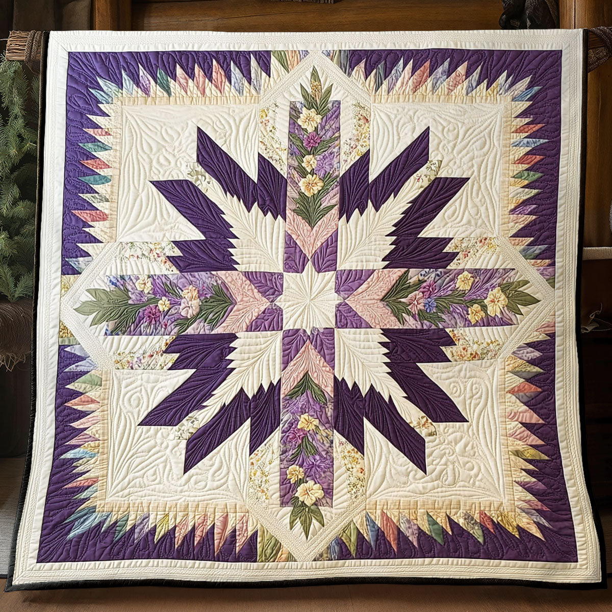 Floral Star Patchwork Quilt Beautiful Quilt Blanket Gift for Home Decoration