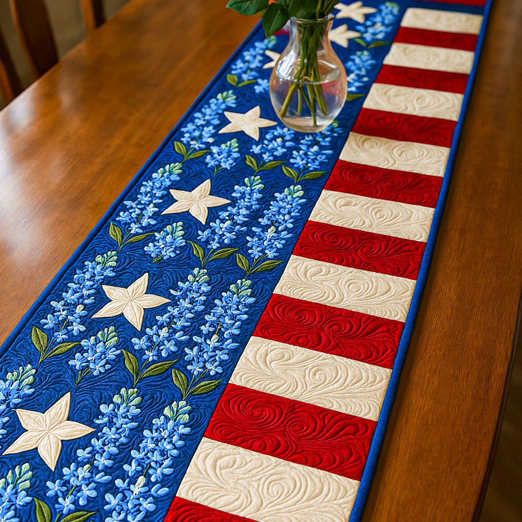 Floral Stars Quilted Table Runner Elegant Holiday Decor Presents For Flower Lovers