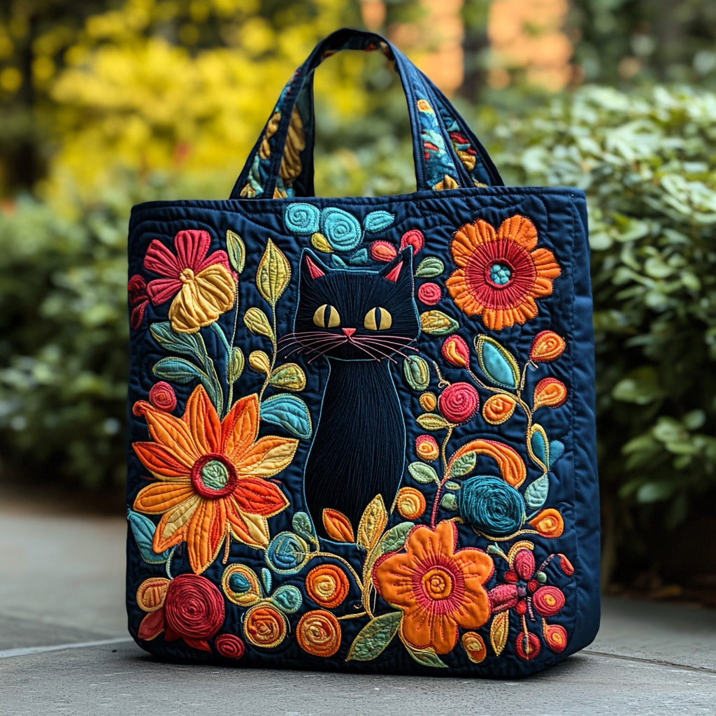 Floral Stroll Quilted Tote Bag Gifts For Cat People