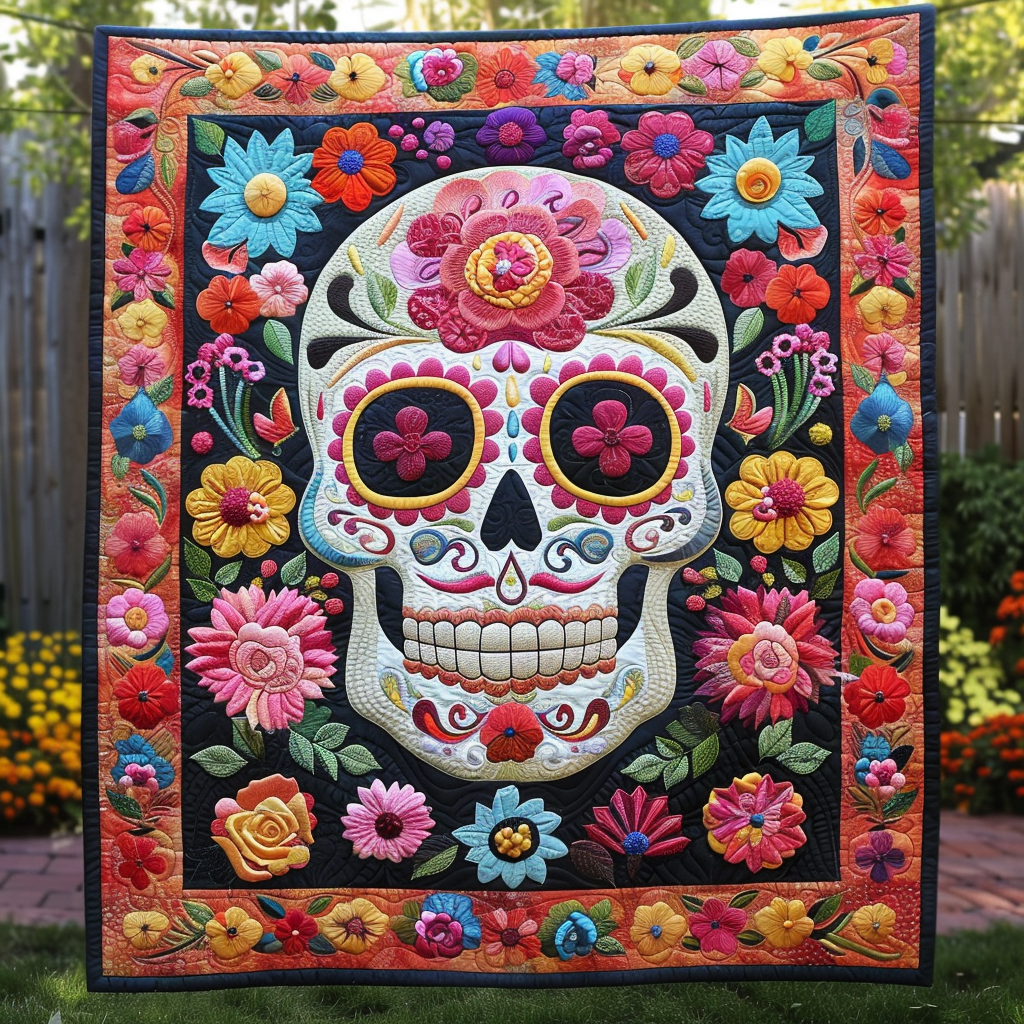 Floral Sugar Skull Quilted Blanket Skull Gifts For Her