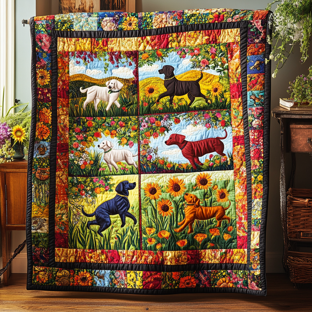Floral Sunflower Labrador Quilted Blanket Gifts For Pet Owners