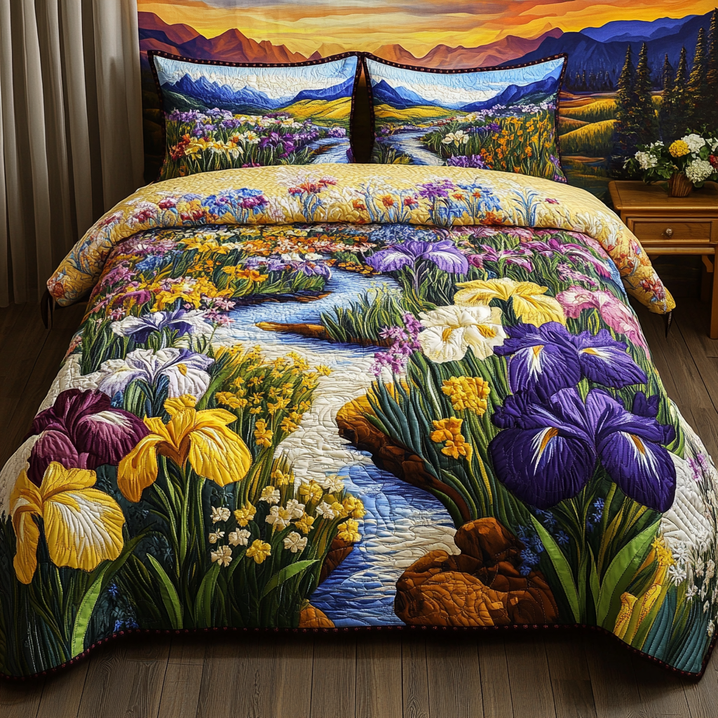Floral Sunrise Quilted Bedding Set Perfect Housewarming Gift for a Cozy Bedroom