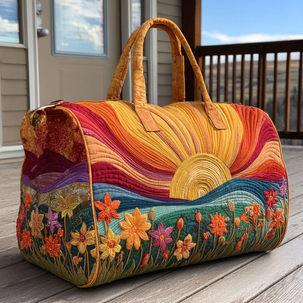 Floral Sunset Quilted Duffle Bag Garden Travel Gear Best Gift For Flower Lovers