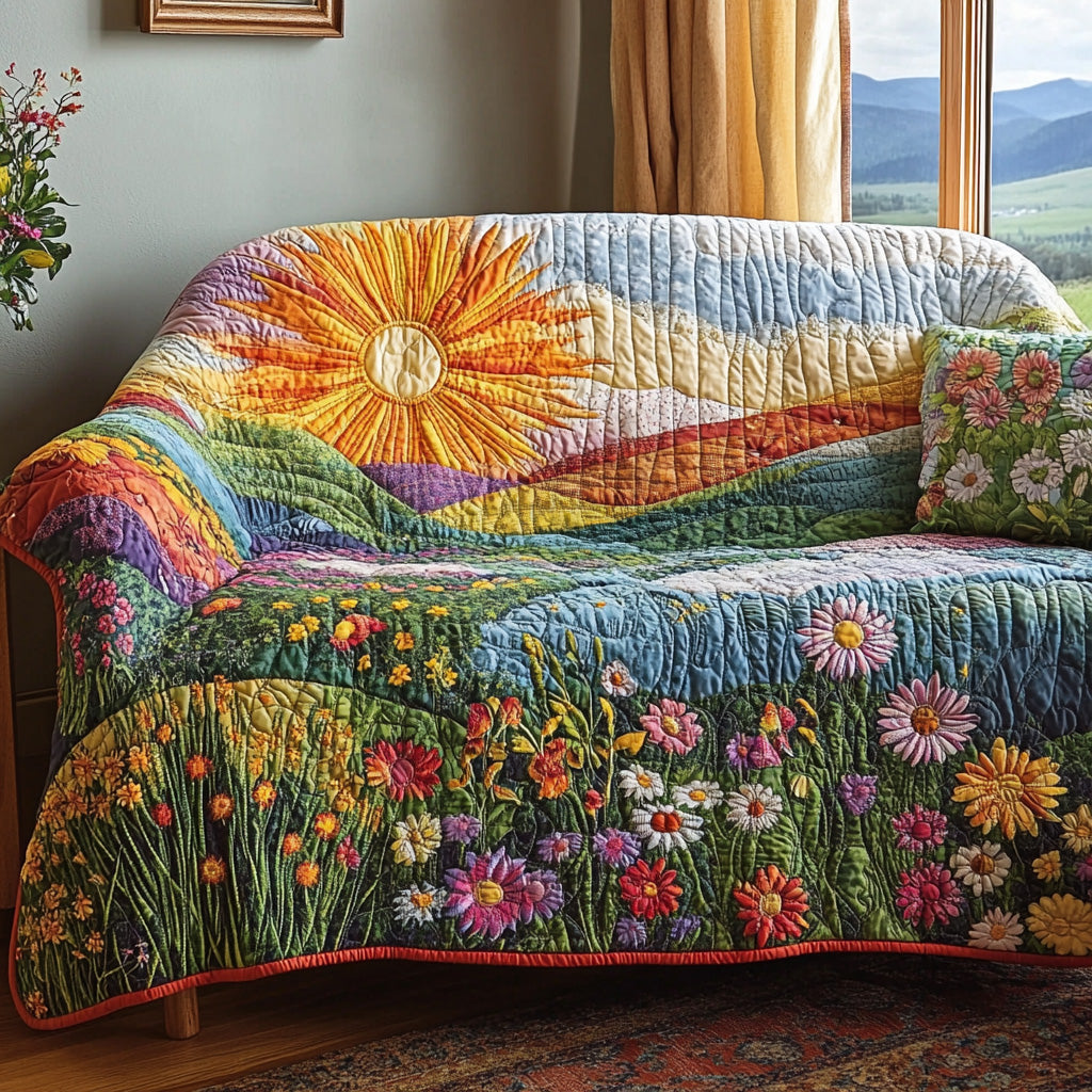 Floral Sunshine Hills Quilted Sofa Cover Indoor Decor Good Gifts For Grandma