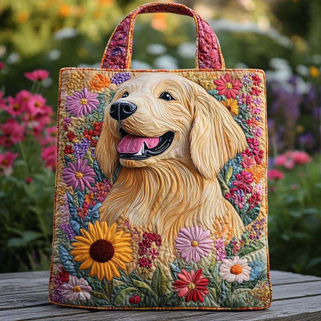 Floral Sunshine Retriever Quilted Tote Bag Best Christmas Gifts For Beach Lovers