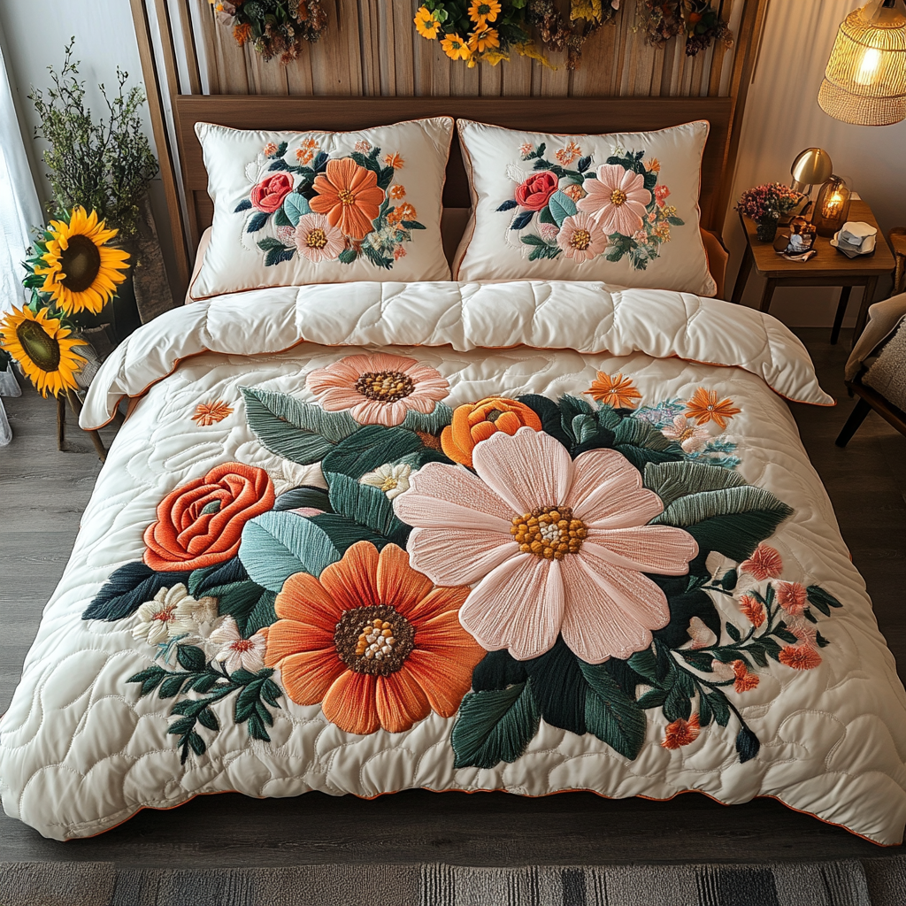 Floral Symphony Quilted Bedding Set Christmas Bedding Ideas Christmas Floral Gifts