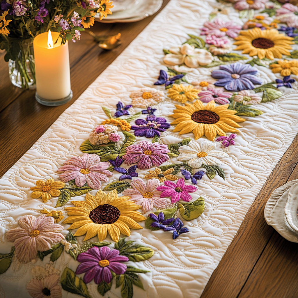 Floral Symphony Quilted Table Runner Dining Table Ideas Sunflower Birthday Gifts