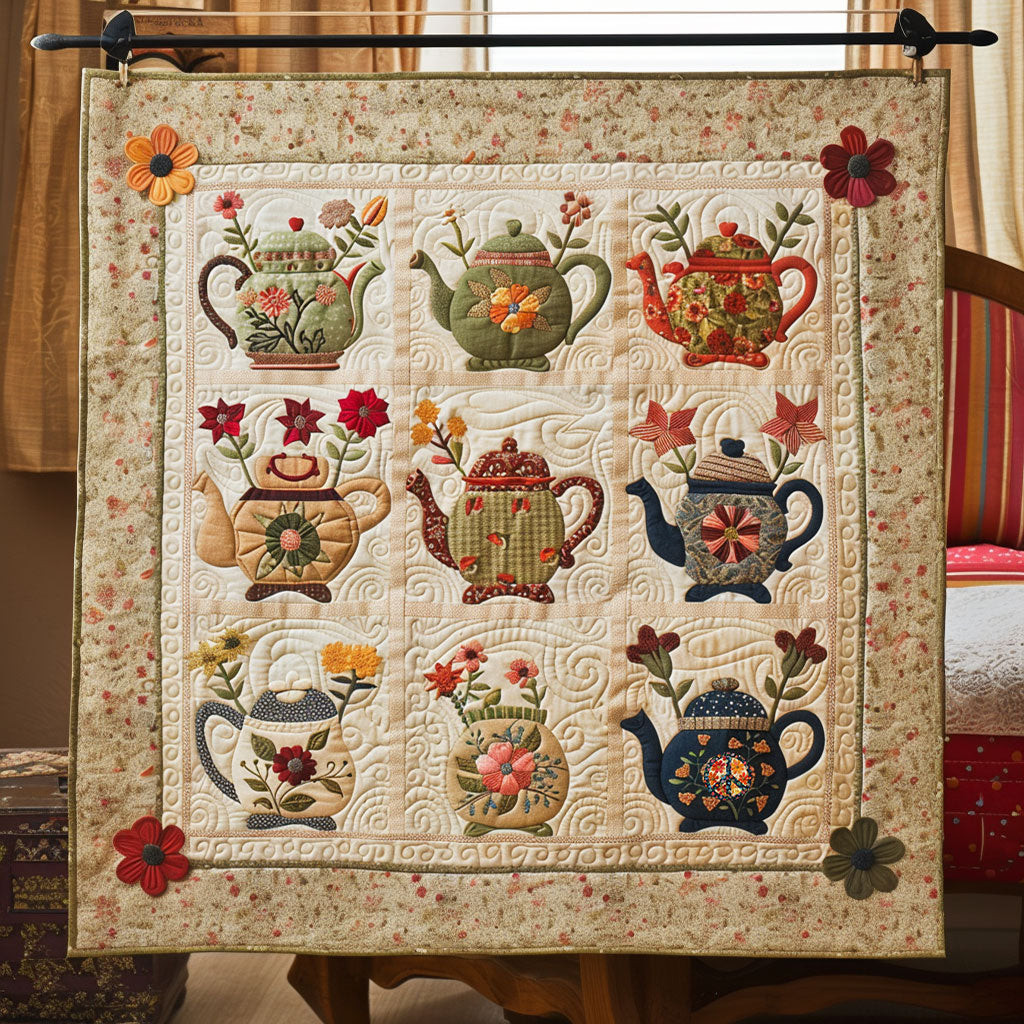 Floral Teapot Holiday Christmas Quilt Blanket Christmas Gifts For Employees